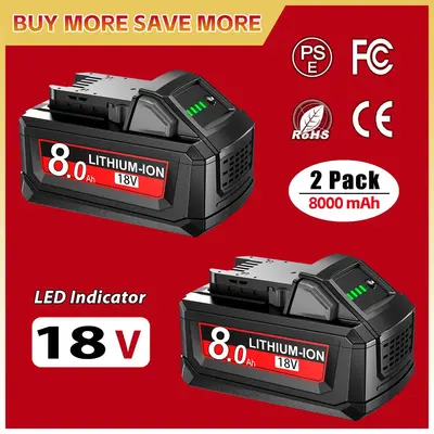 TikTokShopRestock2Pack 18V 8.0Ah Replace for Milwaukee M18 Battery 48-11-1850 48-11-1840 48-11-1852 48-11-1815 Cordless Power...