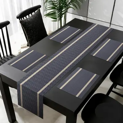 Rectangular Tablecloth & Place Mat Set, 5Ā Counts/set Modern Heat Resistant Tablecloth & Place Mat, HouseholdĀ Minimal Table ...