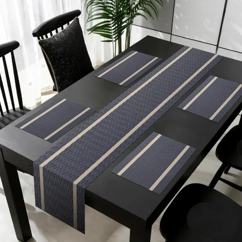 Rectangular Tablecloth & Place Mat Set, 5 Counts/set Modern Heat Resistant Tablecloth & Place Mat, Household Minimal Table ...