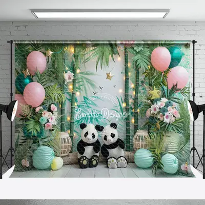 Panda Bamboo Forest Balloons Cake Smash Backdrop
