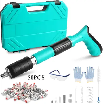 Concrete Nail Gun Kit with 50pcs Nails, Wall Fastening Tool Nail Gun, 5 Speed Adjustable Manual Steel Nail Gun, Portable Nail...