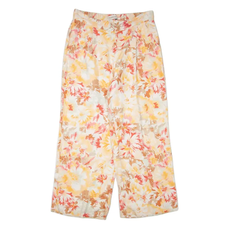 ABERCROMBIE & FITCH Floral Womens Trousers Beige Regular Wide-Leg W34 L30