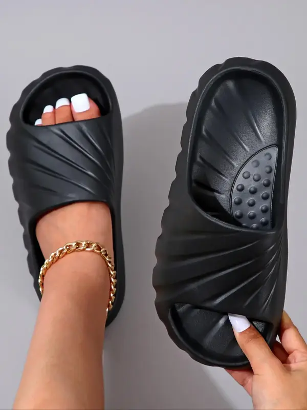 Women's 1 Pair Fashionable Plain Matching Slides, Lightweight Non-slip Bathroom Slippers, Casual Comfortable Home Slippers