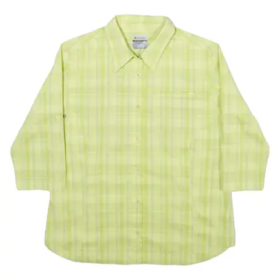 COLUMBIA Womens Shirt Green Check 3/4 Sleeve L