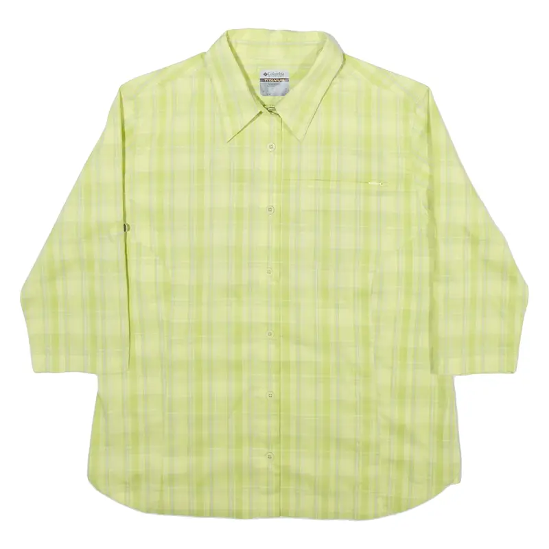 COLUMBIA Womens Shirt Green Check 3/4 Sleeve L