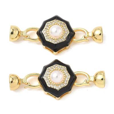 Flower Brass Micro Pave Clear Cubic Zirconia Fold Over Clasps