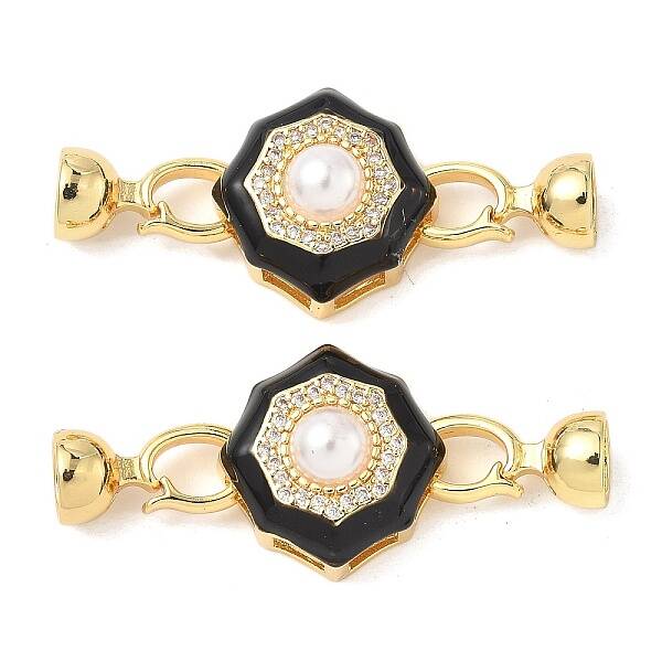 Flower Brass Micro Pave Clear Cubic Zirconia Fold Over Clasps