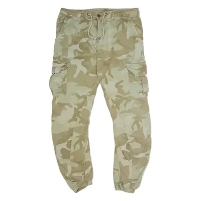 URBAN CLASSICS Cuffed Camouflage Cargo Mens Twill Trousers Beige Tapered W36 L30