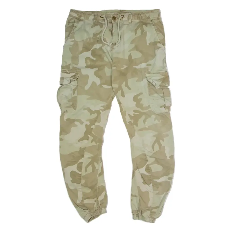 URBAN CLASSICS Cuffed Camouflage Cargo Mens Twill Trousers Beige Tapered W36 L30
