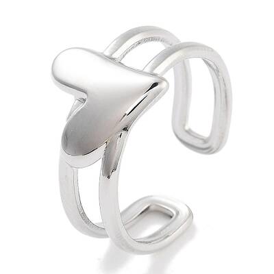 Non-Tarnish 304 Stainless Steel Heart Open Cuff Rings for Women