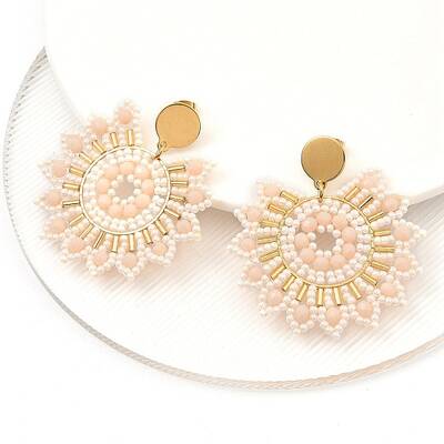 304 Stainless Steel & Bohemian Beaded Flower Dangle Stud Earrings for Women