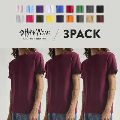 3 Pack SHAKAWEAR Men's Active Short Sleeve T Shirts Lightweight T Shirt Shaka Wear Regular Fit Cotton Tee Active Casual Crew ...
