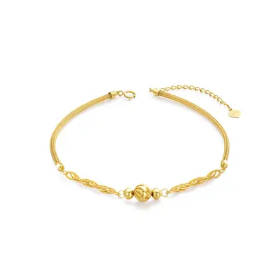 18K Gold Bead Mesh Link Chain Charm Bracelet
