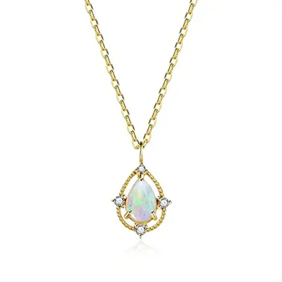 Sterling Silver with Yellow Gold Plated Pear Shaped Opal Drop Shape Pendant Necklace