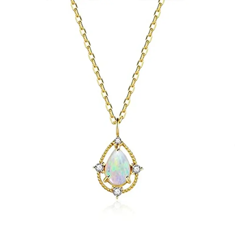 Sterling Silver with Yellow Gold Plated Pear Shaped Opal Drop Shape Pendant Necklace