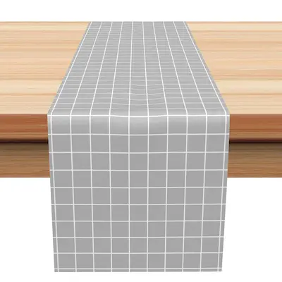 Grey White Checkred Plaid Table Runner For Kitchen - Aperturee