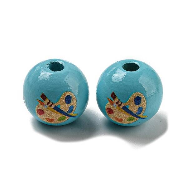 Printed Wood European Beads