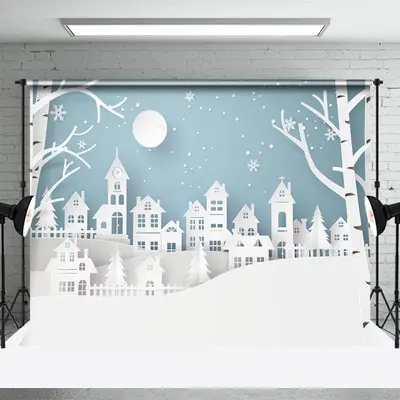 Snow Scenery Papercut Style Backdrop For Photo Shoot - Aperturee