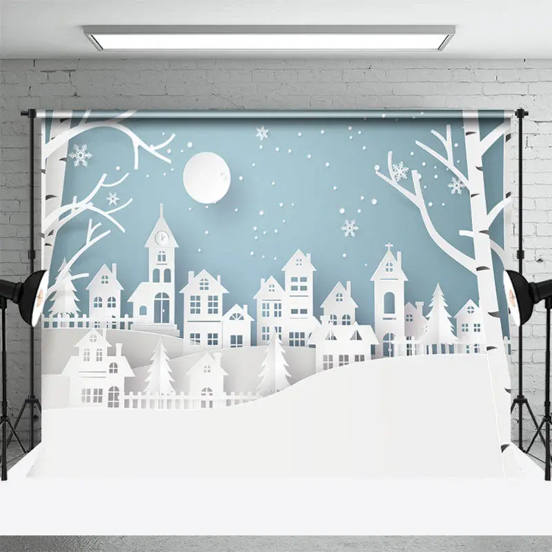 Snow Scenery Papercut Style Backdrop For Photo Shoot - Aperturee