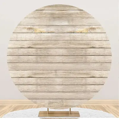 Artstic Plank Wooden Circle Backdrop For Birthday - Aperturee