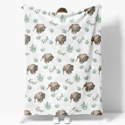 Aperturee Step And Repeat Bull Plant Leaf Custom Name Blanket - Aperturee
