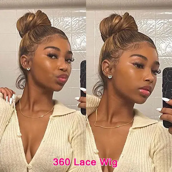 Pre-bleached Knots 360 Lace Frontal Wig With Brown Highlights Straight Human Hair Wigs