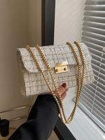 Women's Solid Color Tweed Shoulder Bag, Casual Versatile Crossbody Bag with Chain Strap, Everyday Bags, Trendy All-match Bag ...
