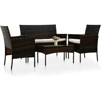 Patio Furniture Sets 4 Pieces Outdoor Wicker Sofa & 2 Rattan Chair & Tea Table Garden Conversation Sets for Yard Porch Poolsi...