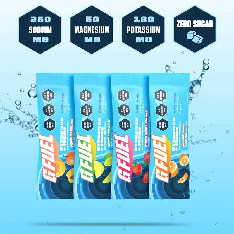 G FUEL Hydration + Focus | Powdered Drink Mix | Variety (12 Pack) | Orange Oasis | Peach Paradise | Strawberry Splash | Lemon...
