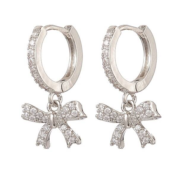 Brass Micro Pave Clear Cubic Zirconia Hoop Earring
