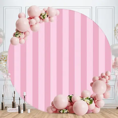 Aperturee Simple Pink Stripes Round Birthday Backdrop For Girl