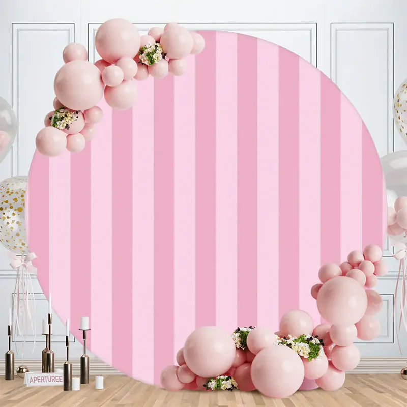Aperturee Simple Pink Stripes Round Birthday Backdrop For Girl