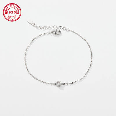 Anti-Tarnish Rhodium Plated 925 Sterling Silver Letter Cubic Zirconia Link Bracelets