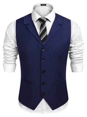 Slim Fit Twill Dress Waistcoat (US Only), Navy Blue / L