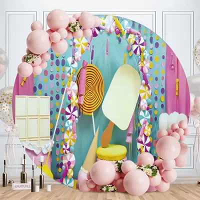 Aperturee Sweet Candy And Ice Cream Round Birthday Party Backdrop