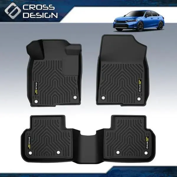 TPE Floor Mats Liners Fit For Honda Civic Sedan & Hatchback Coupe All Weather 3D Waterpoof-1 Set 3pcs Black
