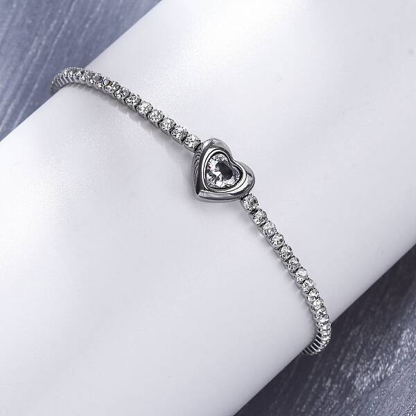 304 Stainless Steel Cubic Zirconia Link Chain Bracelets for Women