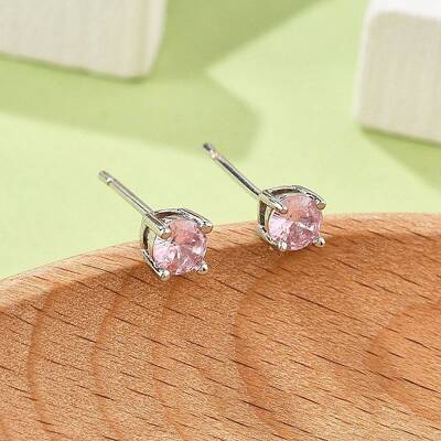 Flat Round Brass Pave Cubic Zirconia Stud Earrings for Women