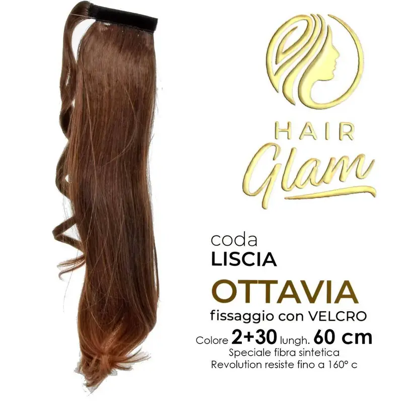 HAIR GLAM OTTAVIA PONY WITH VELCRO FIBER REVOLUTION Length 60 2+30 cm