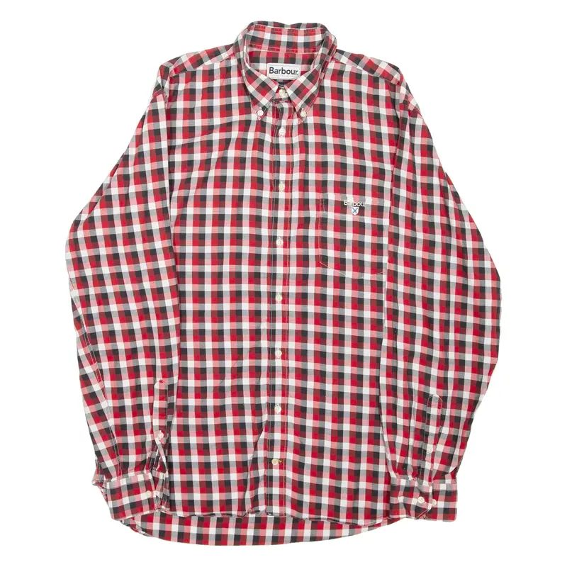 BARBOUR Mens Shirt Red Gingham Long Sleeve L