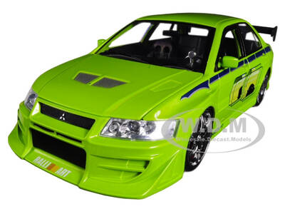Brian's Mitsubishi Lancer Evolution VII Green with Graphics Fast & Furious Movie 1/24 Diecast Model Car by Jada