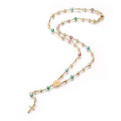 Ion Plating(IP) 304 Stainless Steel Rosary Bead Necklaces