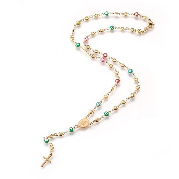 Ion Plating(IP) 304 Stainless Steel Rosary Bead Necklaces