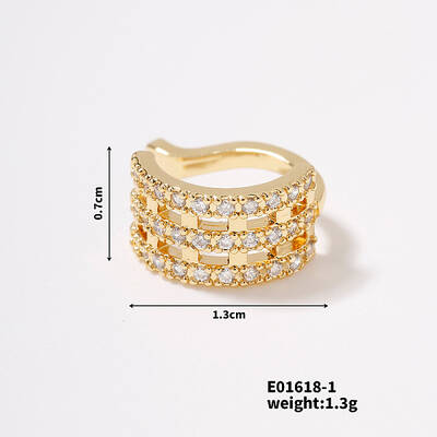 Elegant Geometric Brass Pave Clear Cubic Zirconia Cuff Earrings