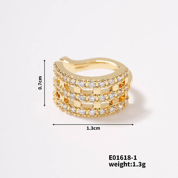Elegant Geometric Brass Pave Clear Cubic Zirconia Cuff Earrings