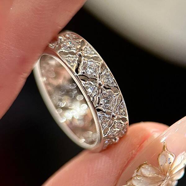 Rhombus Pattern 925 Sterling Silver with Crystal Rhinestone Finger Rings