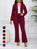 Women's Solid Color Trendy Blazer & Blazer Trouser Set, Chic Elegant Fashion Casual Comfy for Daily Outdoor Wear, Comfortable...