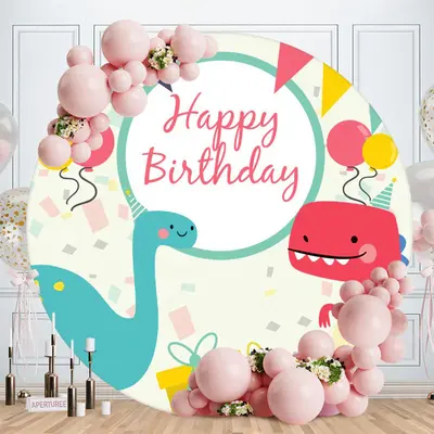 Aperturee Cute Dinosaur Themed Cartoon Round Birthday Backdrop