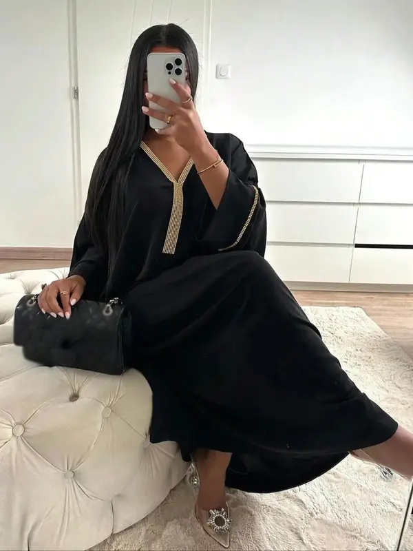 Women's Long Sleeve Dresses, Elegant Muslim Dress for Party Holiday Vacation, Ladies Islamic Clothing for All Seasons