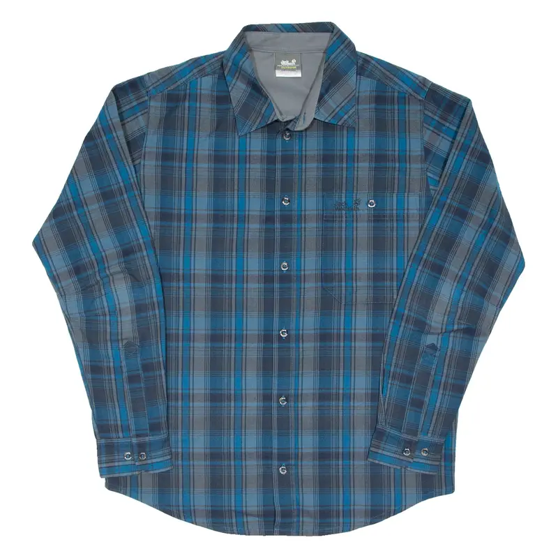 JACK WOLFSKIN Mens Flannel Shirt Blue Check Long Sleeve M